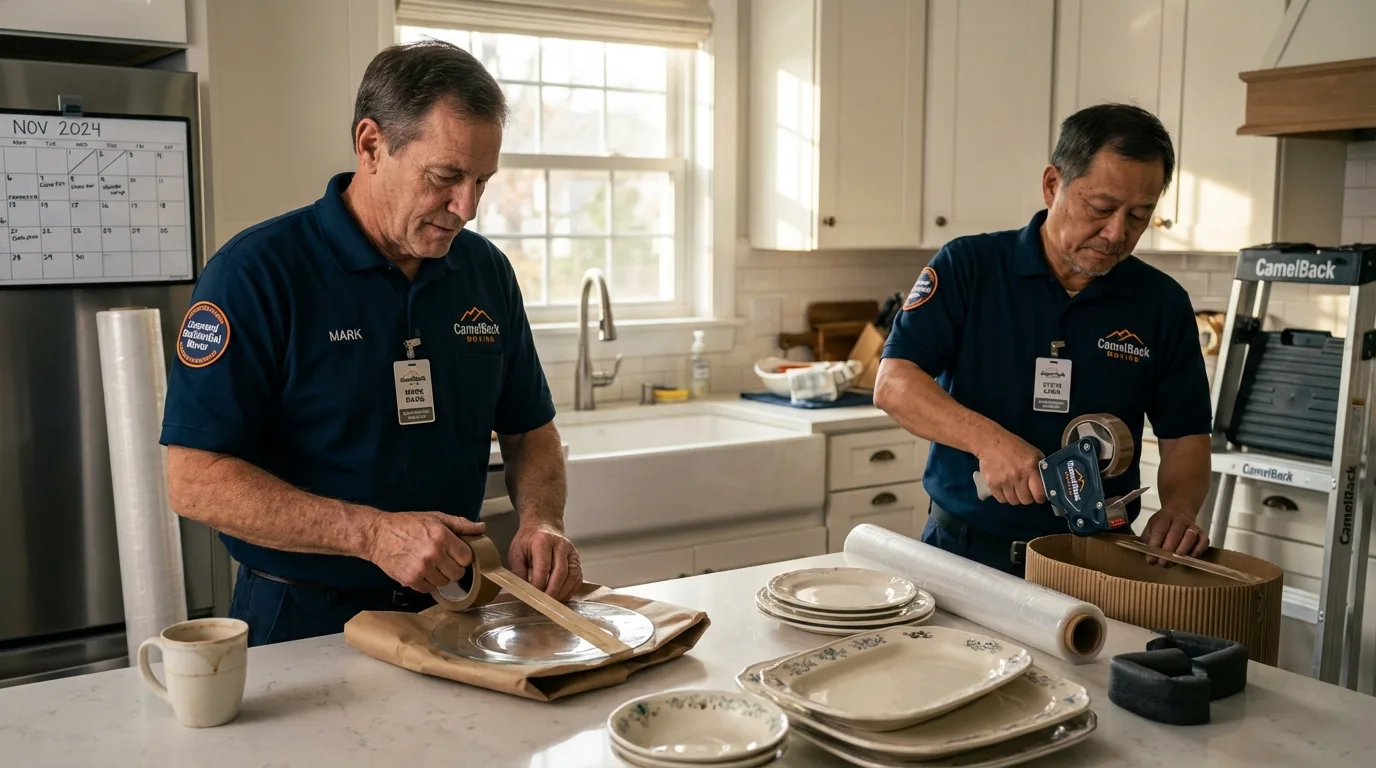 Professional crew packing kitchen dishware in Ossipee, NH